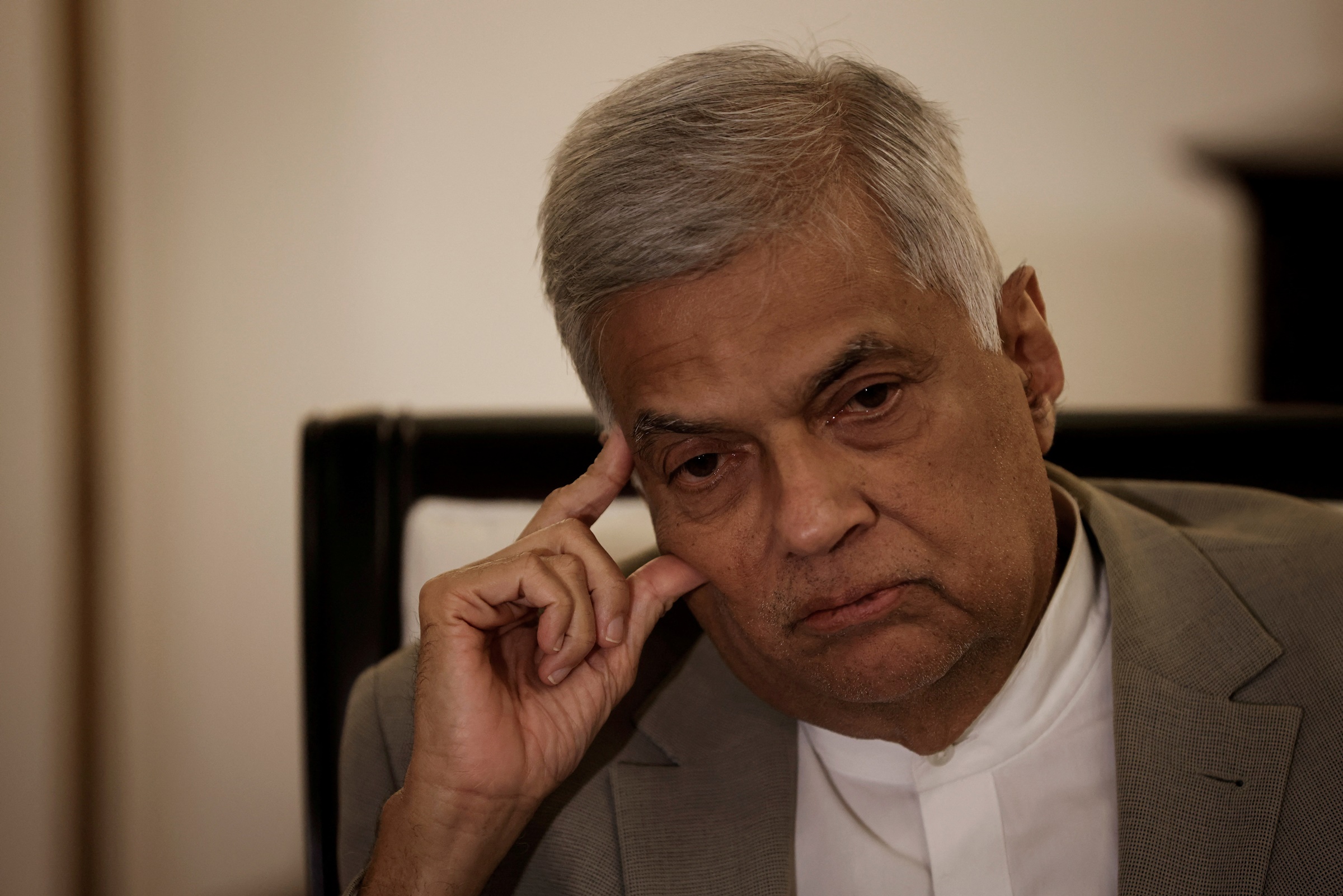 FILE PHOTO: Sri Lankas Prime Minister Ranil Wickremesinghe gestures as he speaks during an interview with Reuters at his office in Colombo, Sri Lanka, May 24, 2022. REUTERS/Adnan Abidi/File Photo