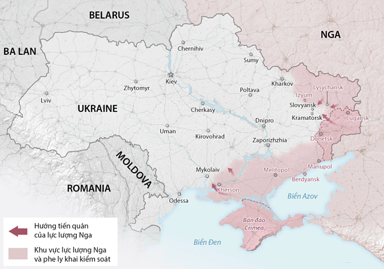 Cục diện chiến trường Ukraine sau gần 5 tháng giao tranh. Đồ họa: Washington Post.