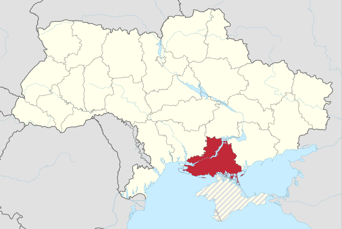 Vị trí tỉnh Kherson (màu đỏ), Ukraine. Đồ họa: Wikimedia.