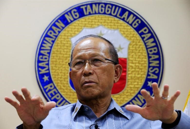 Philippine Defence Secretary Delfin Lorenzana gestures during a Reuters interview at the military headquarters of Camp Aquinaldo in Quezon city, metro Manila, Philippines February 9, 2017. REUTERS/Romeo Ranoco