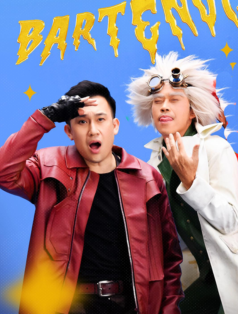 Tạo hình của Hoài Linh (phải) và Dương Triệu Vũ trong MV Bartender phát hành tối 12/7. Ảnh: Nhân vật cung cấp