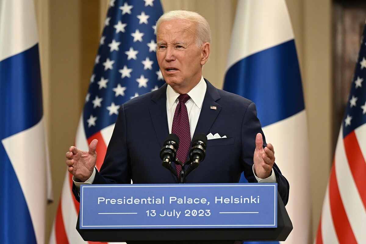 Tổng thống Mỹ Joe Biden phát biểu trong cuộc họp báo ở Helsinki, Phần Lan ngày 13/7. Ảnh: AFP