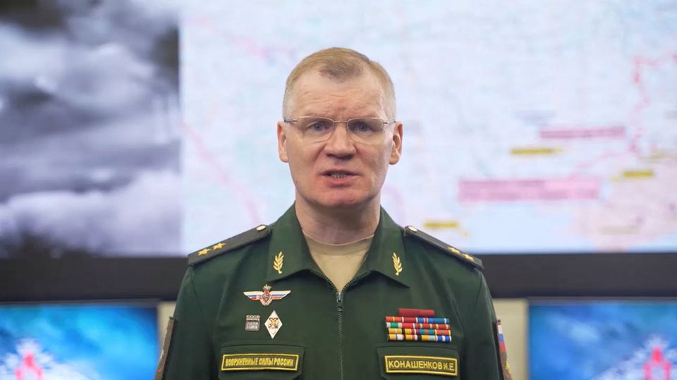 Russian Defence Ministry spokesperson Igor Konashenkov makes a statement, dedicated to a recent explosion in Polish territory, in an unknown location, in this still image taken from video released on November 16, 2022. Russian Defence Ministry/Handout via REUTERS