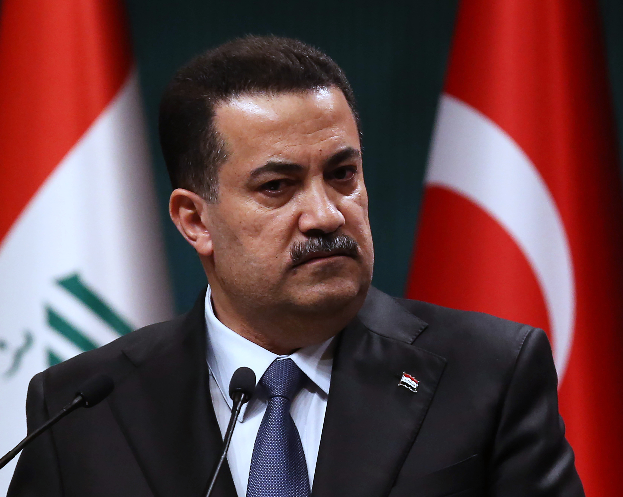 Thủ tướng Iraq Mohamed Shia al-Sudani tại cuộc họp báo ở Ankara, Thổ Nhĩ Kỳ, ngày 21/3. Ảnh: AFP