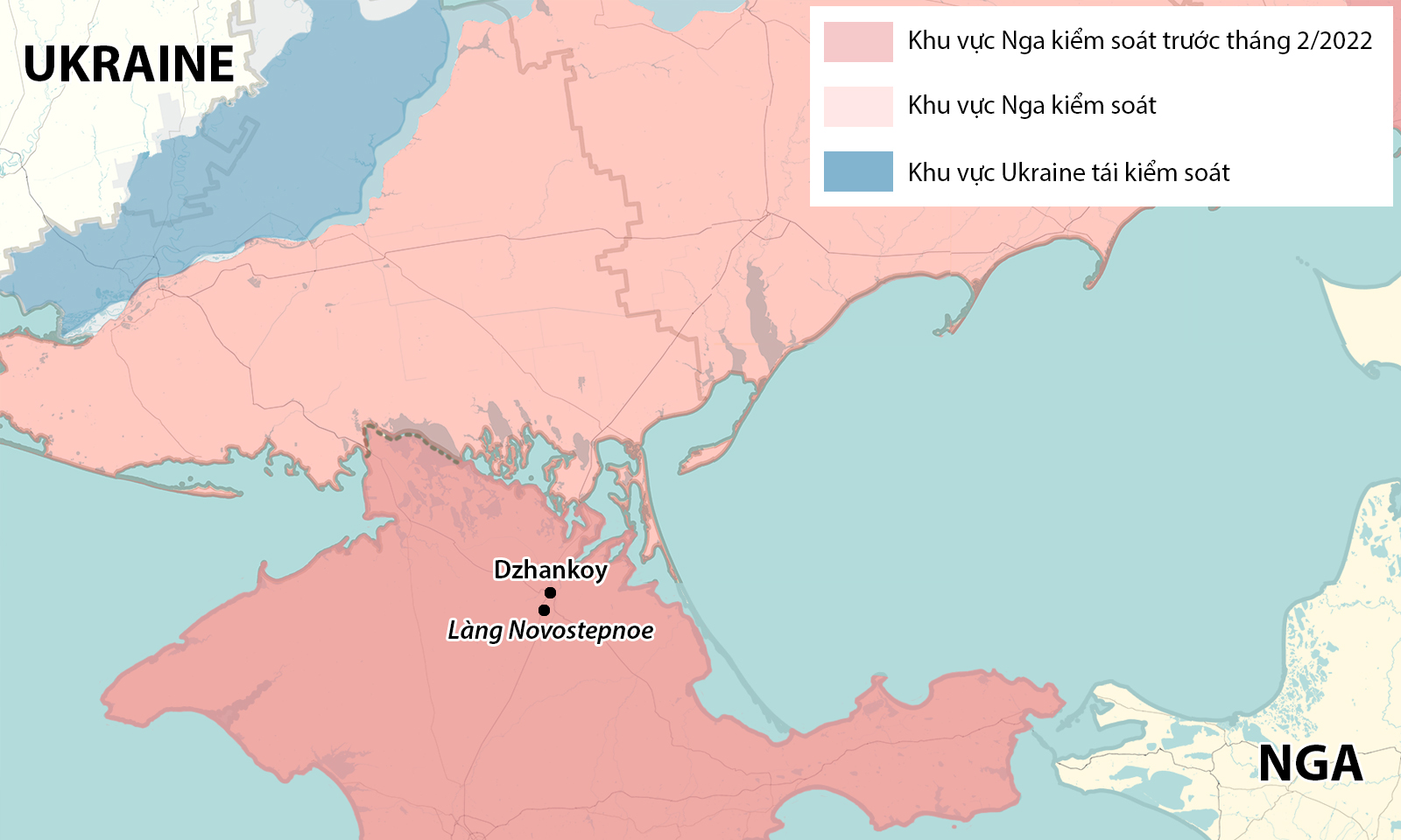 Vị trí làng  Novostepnoe trên bán đảo Crimea. Đồ họa: RYV