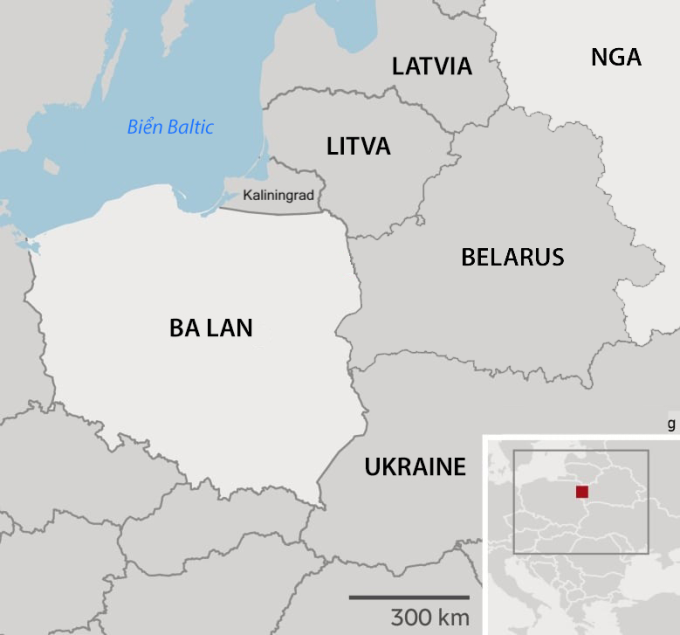 Vị trí Belarus và các nước xung quanh. Đồ họa: BBC