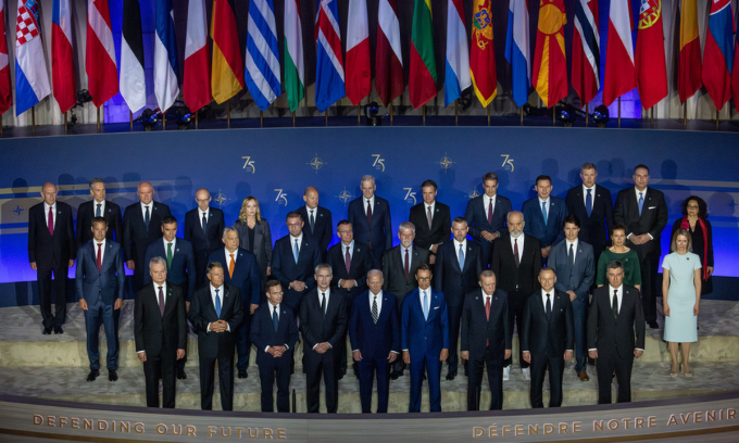 Lãnh đạo các nước chụp ảnh tại hội nghị thượng dỉnh NATO 2024 hôm 9/7. Ảnh: NATO