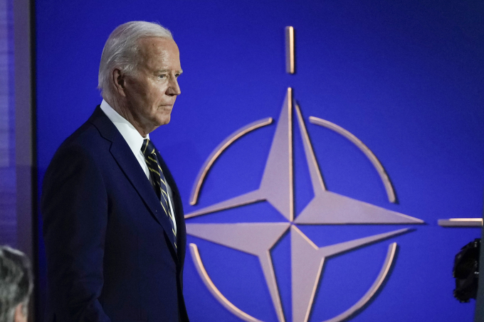 Tổng thống Mỹ Joe Biden tại sự kiện kỷ niệm 75 năm thành lập NATO ở Washington ngày 9/7. Ảnh: AP