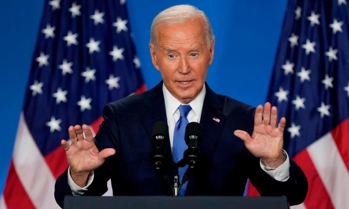 Tổng thống Joe Biden trong cuộc họp báo sau hội nghị thượng đỉnh NATO ở Washington ngày 11/7. Ảnh: AP