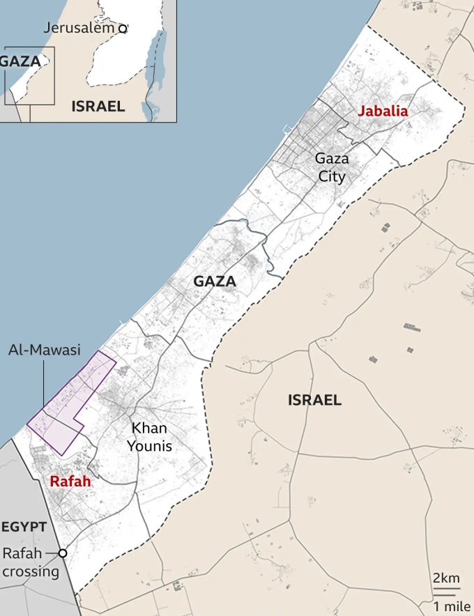Khu vực Al-Mawasi ở Dải Gaza. Đồ họa: BBC
