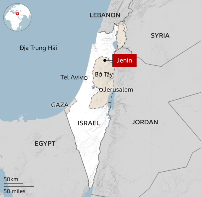 Vị trí Bờ Tây và Jerusalem. Đồ họa: BBC