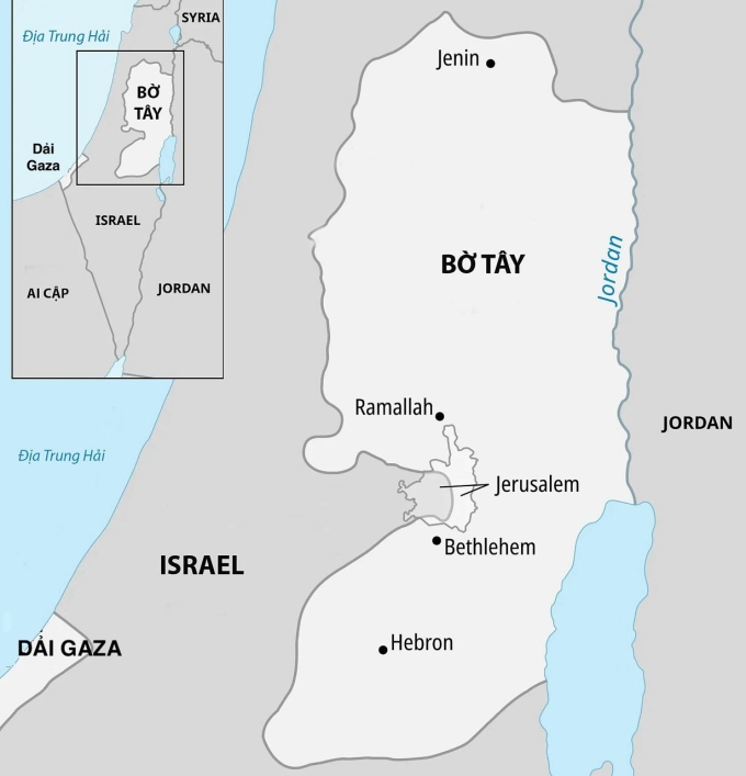 Vị trí Bờ Tây, Dải Gaza và Israel. Đồ họa: Britanica