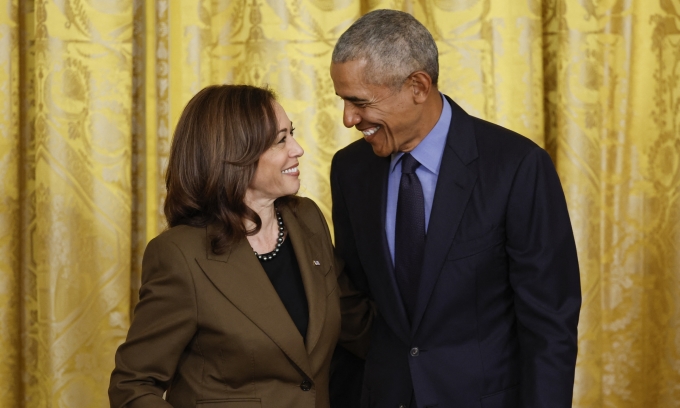 Ông Obama và bà Harris tại Nhà Trắng hồi tháng 4/2022. Ảnh: AFP