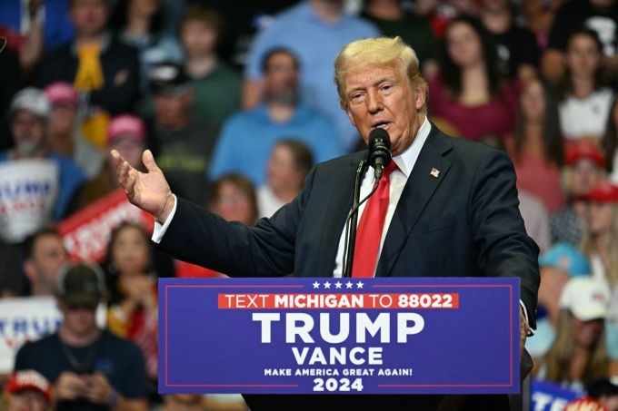 Ứng viên tổng thống đảng Cộng hòa Donald Trump trong cuộc vận động tranh cử ở Michigan ngày 20/7. Ảnh: AFP