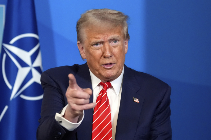 Tổng thống Mỹ Donald Trump tại hội nghị thượng đỉnh NATO ở The Hague, Hà Lan, ngày 25/6. Ảnh: AP