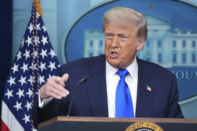 Tổng thống Trump trong cuộc họp báo tại Nhà Trắng hôm 27/6. Ảnh: AP