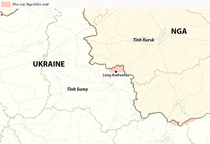 Vị trí làng Andreevka ở tỉnh Sumy. Đồ họa: RYV
