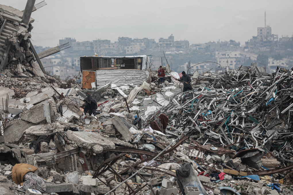 Một khu dân cư ở Beit Lahia, miền bắc Dải Gaza, ngày 21/2 chỉ còn là đống đổ nát sau nhiều tháng giao tranh giữa quân đội Israel và các tay súng Hamas. Ảnh: AFP