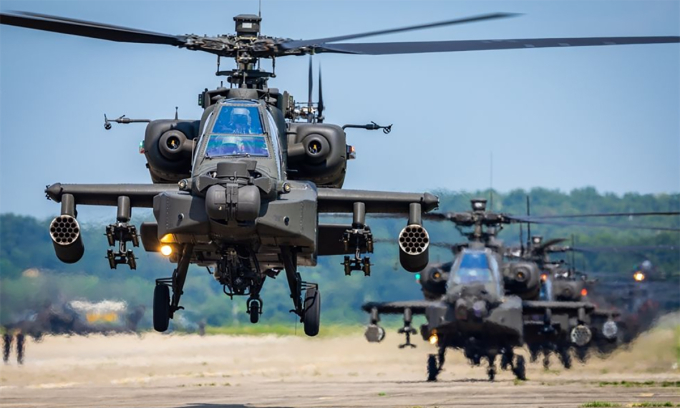 Trực thăng AH-64 Apache của lục quân Hàn Quốc tham gia diễn tập tháng 7/2022. Ảnh: Yonhap