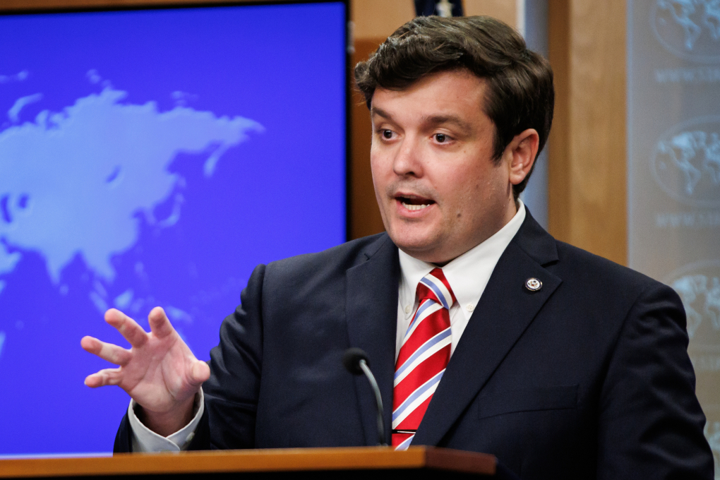 Phát ngôn viên Bộ Ngoại giao Mỹ Tommy Pigott tại cuộc họp báo ngày 5/6 ở Washington. Ảnh: Reuters