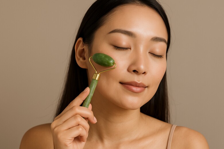 Một trong những bí quyết làm đẹp của Châu Tấn chính là massage mặt mỗi tối với thanh lăn ngọc bích. (Ảnh minh hoạ)