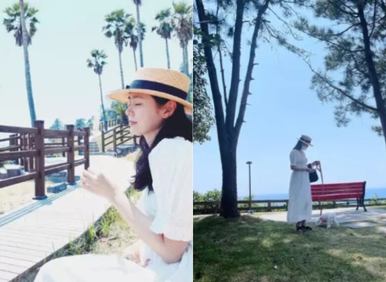 Bà bầu Son Ye Jin diện đồ giấu bụng trong chuyến du lịch với người thân.