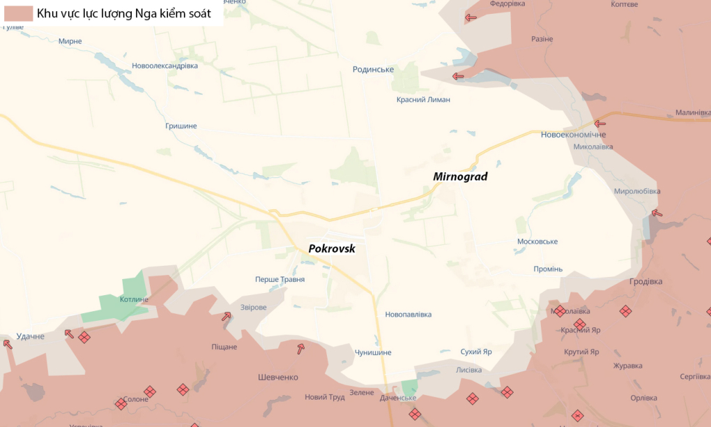 Cục diện trên mặt trận Pokrovsk - Mirnograd, tỉnh Donetsk ngày 29/7. Đồ họa: Deep State