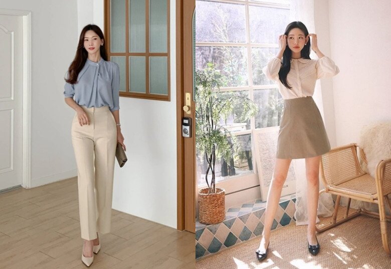 Quần ống đứng hoặc chân váy chữ A sẽ giấu khuyết điểm hình thể tốt hơn.