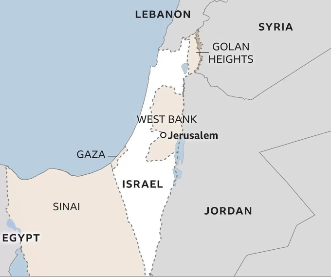 Biên giới Israel, Gaza, Bờ Tây sau cuộc chiến tranh năm 1967. Đồ họa: BBC