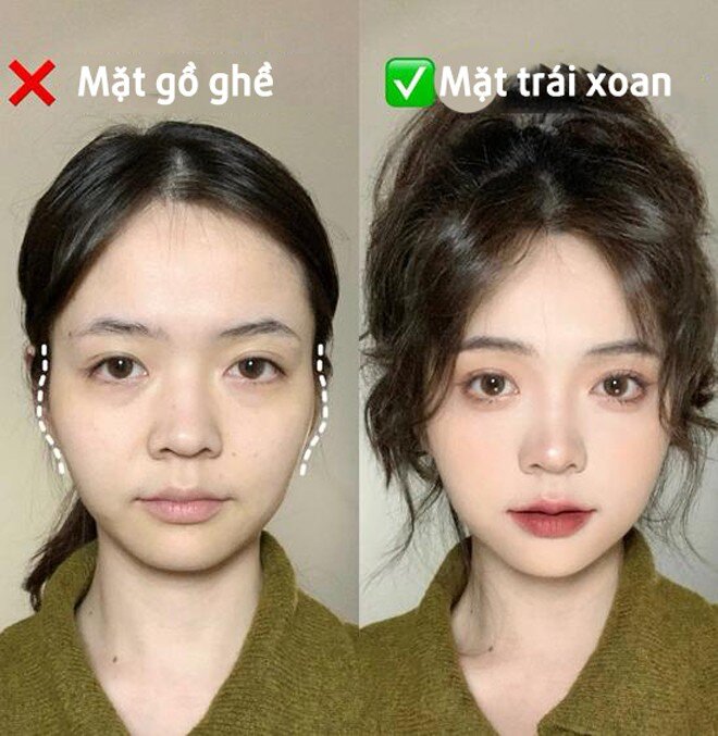 Khuôn mặt góc cạnh, gò má cao sẽ mềm mại hơn khi kết hợp tóc uốn cùng mái bay hoặc mái kiểu Pháp.