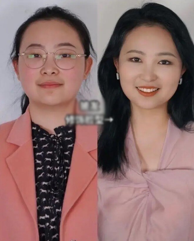 Khuôn mặt tròn có thể tạo hiệu ứng thon gọn với tóc rẽ ngôi lệch và tóc ngang xương quai xanh uốn nhẹ.