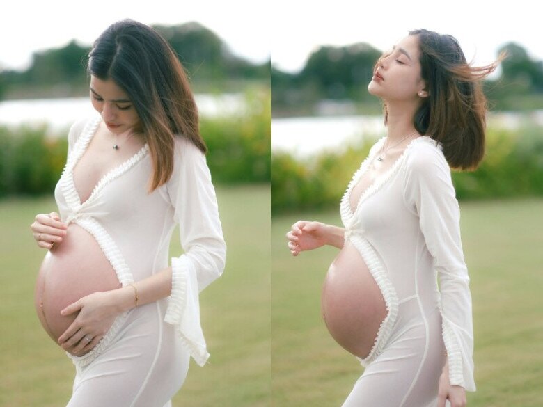 Người đẹp sắp vỡ chum vẫn xinh phát hờn, khoe bụng mịn màng tuyệt đẹp.