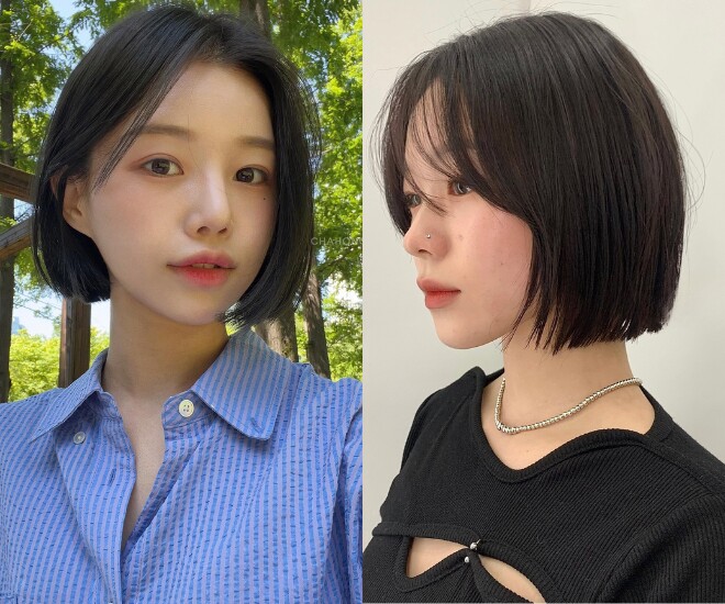 Tóc bob là lựa chọn hoàn hảo cho phụ nữ mặt tròn nhờ khả năng tạo hiệu ứng gương mặt thon gọn. Phần tóc ôm nhẹ hai bên má giúp che khuyết điểm, trong khi màu tóc đen mang đến vẻ ngoài thanh lịch, trẻ trung và rất dễ chăm sóc hằng ngày.
