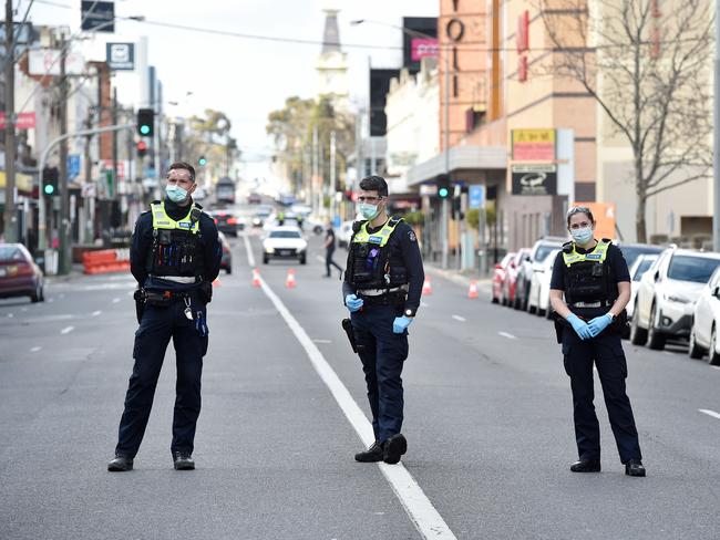 Victoria Police will deploy 200 officers to Melbourne’s fringe areas in a bid to stop city dwellers fleeing lockdown into regional Victoria. Picture: NCA NewsWire / Nicki Connolly