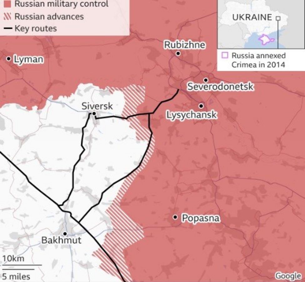 Vị trí Bakhmut và khu vực Donbass, miền đông Ukraine. Đồ họa: BBC.