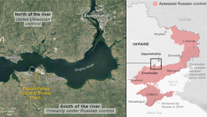 Vị trí nhà máy điện hạt nhân Zaporizhzhia ở miền nam Ukraine. Đồ họa: CNN.