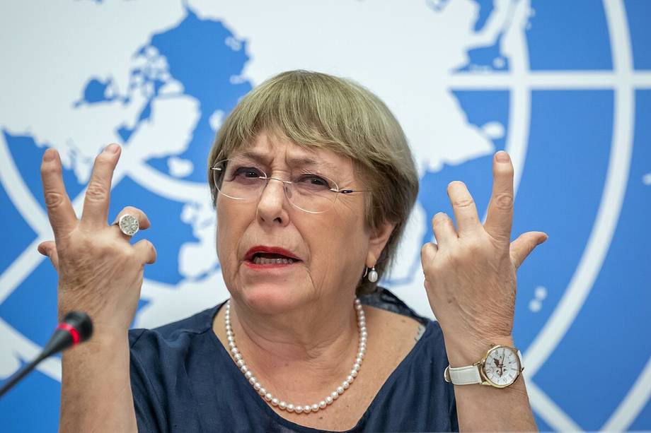 Cao ủy Nhân quyền LHQ Michelle Bachelet tại cuộc họp báo ở Geneva, Thụy Sĩ ngày 25/8. Ảnh: AFP.