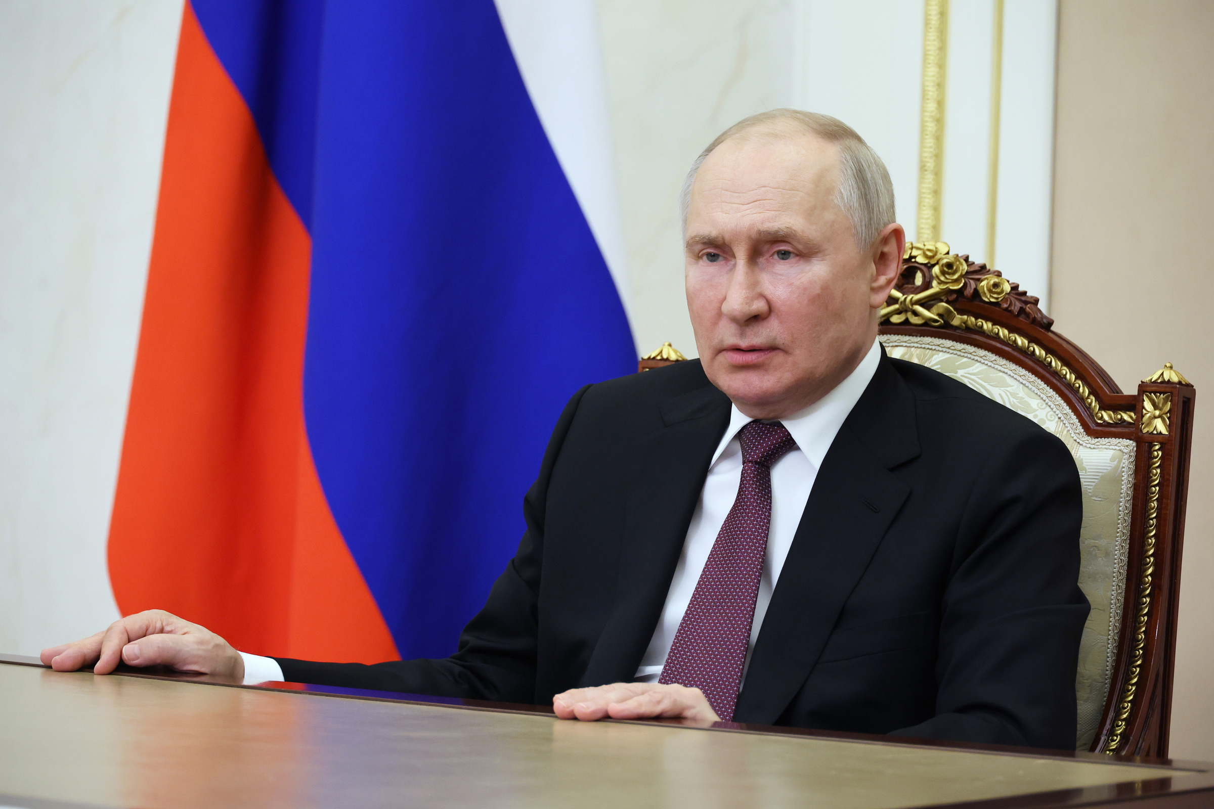 Tổng thống Nga Vladimir Putin phát biểu qua video tại Hội nghị An ninh Quốc tế Moskva lần thứ 11 tại Moskva ngày 15/8. Ảnh: AFP