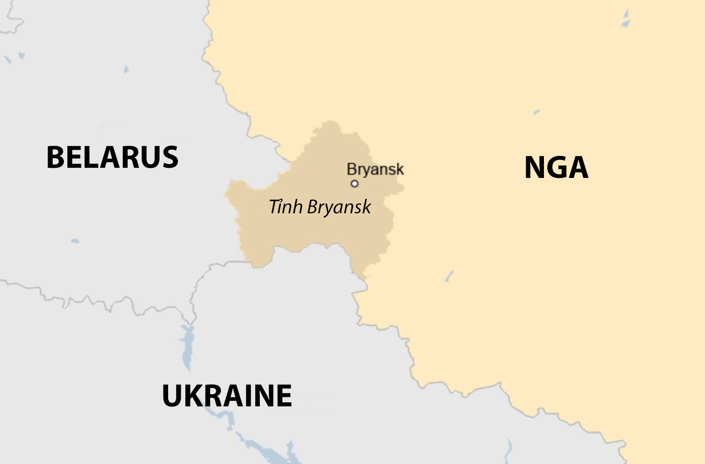 Vị trí tỉnh Bryansk, miền nam Nga. Đồ họa: BBC