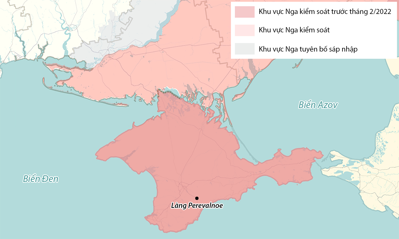 Vị trí  làng Perevalnoe trên bán đảo Crimea. Đồ họa: RYV