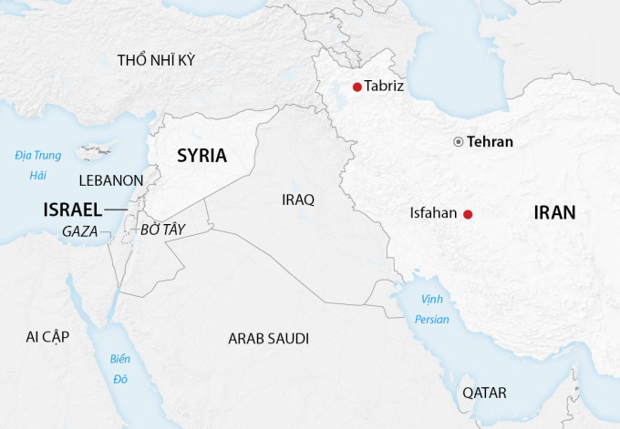Vị trí thủ đô Tehran của Iran và Israel. Đồ họa: CNN