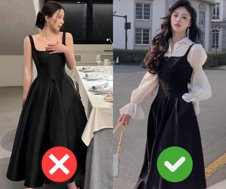 Những chiếc váy 2 dây sẽ không hợp để mặc đi làm, nhưng chị em có thể mix thêm với áo sơ mi để biến tấu thành outfit lịch sự hơn