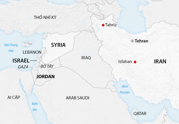 Vị trí Iran, Jordan, Israel. Đồ họa: CNN