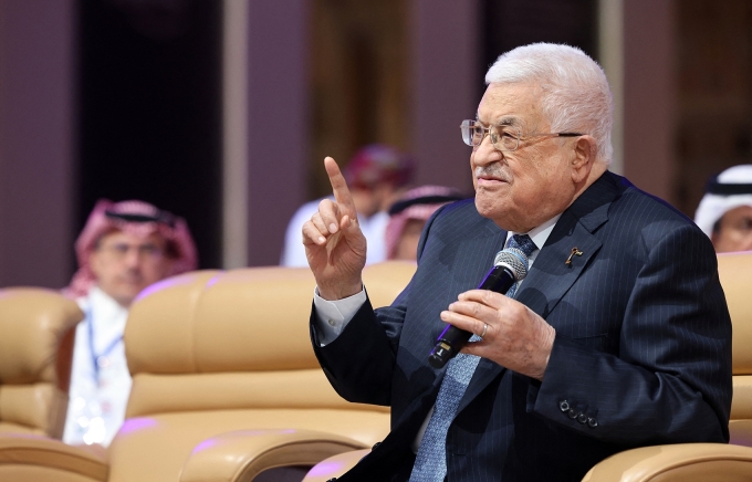 Tổng thống Palestine Mahmoud Abbas phát biểu tại Diễn đàn Kinh tế Thế giới ở Riyadh, Arab Saudi ngày 28/4. Ảnh: AFP