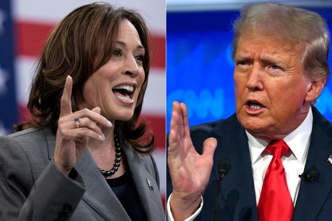 Phó tổng thống Mỹ Kamala Harris (trái) và ứng viên tổng thống đảng Cộng hòa Donald Trump. Ảnh: AFP