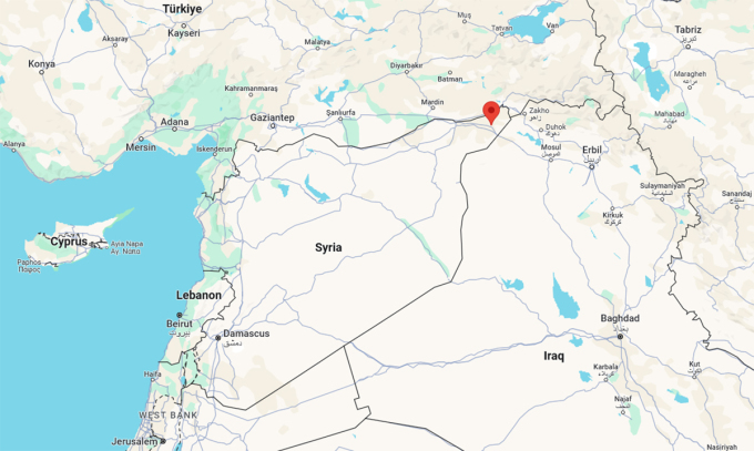 Vị trí thị trấn Rumalyn, Syria (đánh dấu đỏ). Đồ họa: Google