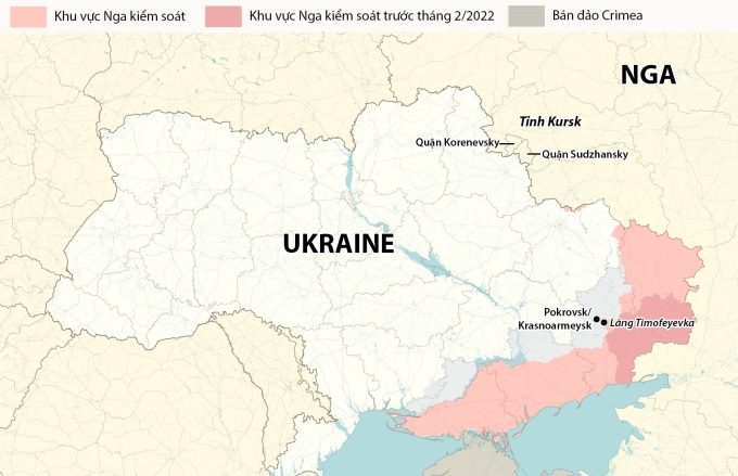 Vị trí quận Sudzhansky và Korenevsky, tỉnh Kursk, Nga. Đồ họa: RYV