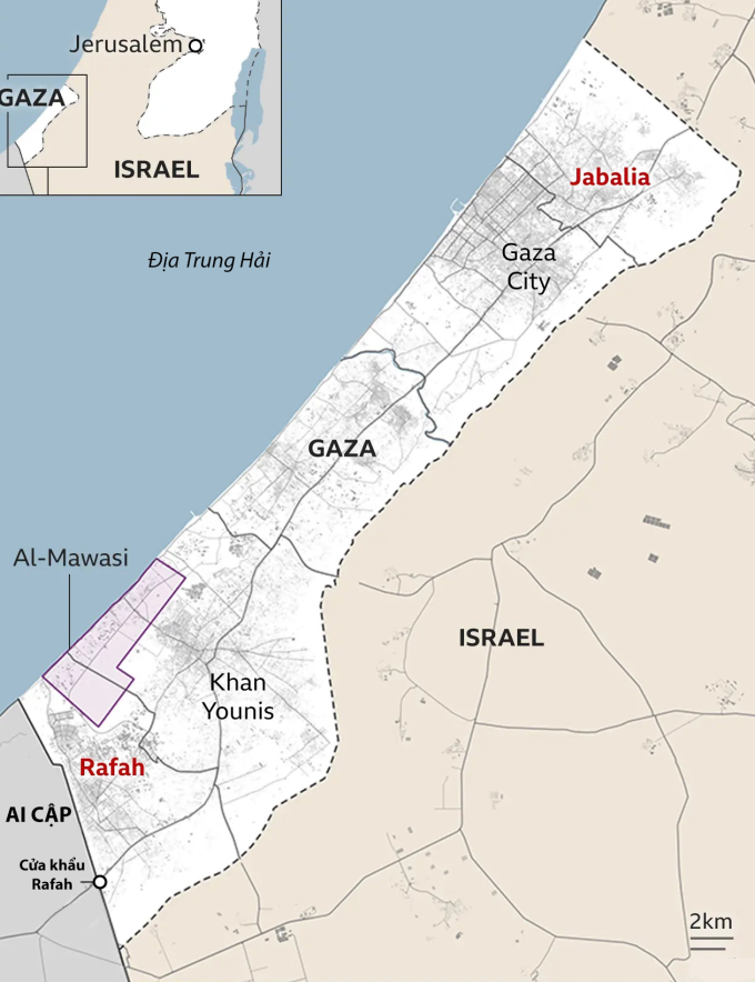 Vị trí các đô thị ở Gaza. Đồ họa: BBC