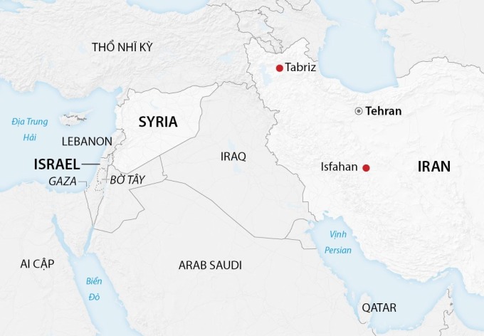 Vị trí Iran, Israel và Lebanon tại Trung Đông. Đồ họa: CNN