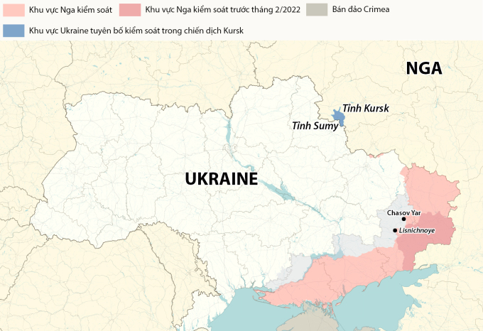 Vị trí tỉnh Kursk, Nga và tỉnh Sumy, Ukraine. Đồ họa: RYV